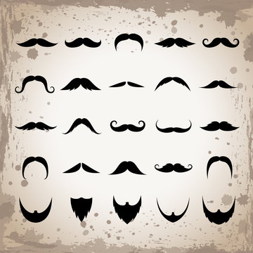 Mustache And Beard Icons Set - Isolated On Gray Background