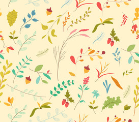 seamless pattern autumn leaves and acorns