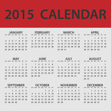 2015 Calendar Whole Year Classic Red White