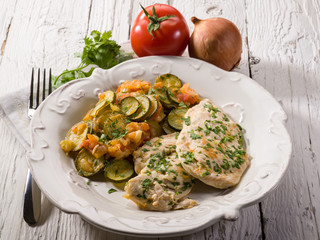 escalope with tomatoes and zucchinis