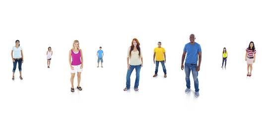 Fototapeta premium Happy young Adults Standing With White Background