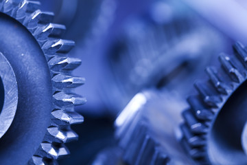 Closeup of gears, industrial mechanism 