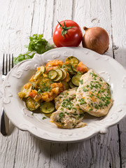 escalope with tomatoes and zucchinis
