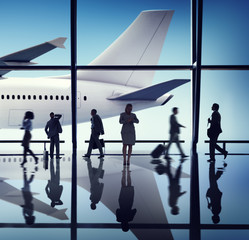 Silhouette Business People with Airplane Concepts