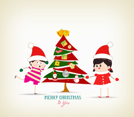 vintage christmas tree and kids funny