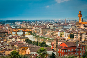 Fototapeta na wymiar Sunset over vintage Florence, Italy