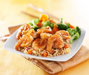 shrimp and fried rice teriyaki dish
