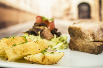 fritada fried pork Ecuadorian plate