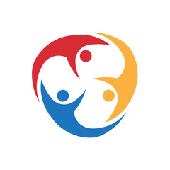 Three People flying around circle.Concept group of people united