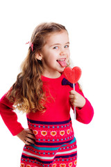 beautiful stylish girl in a red dress with lollipop hands. isola