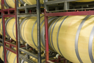 Side view of wine cellar with casks