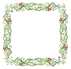 Weihnachten, Rahmen aus Stechpalme mit roten Beeren, Ilix.