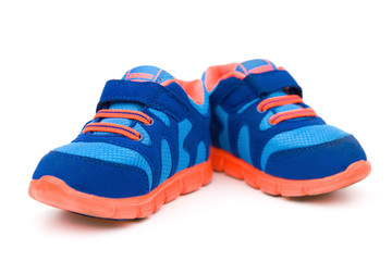 pair of blue sporty shoes for kid on white