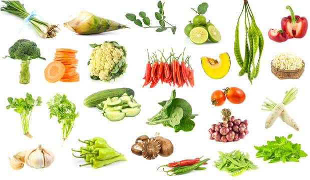 Many vegetables isolated on white background