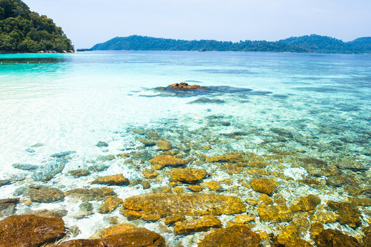 Fototapeta Rocks, sea and blue sky - Lipe island Thailand