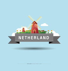 Fototapeta premium Amsterdam, windmill, Netherlands, travel, Landmark