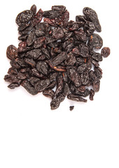 Black raisin over white background 