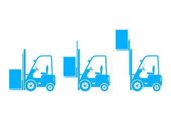 Blue forklift icons on white background