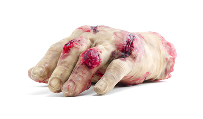 Red hand amputated, halloween decoration detail, realism and fea