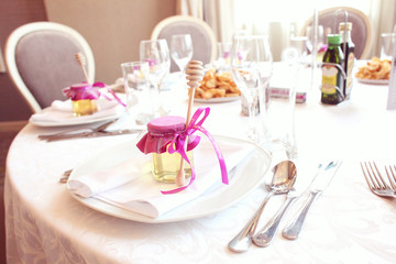 wedding table with honey