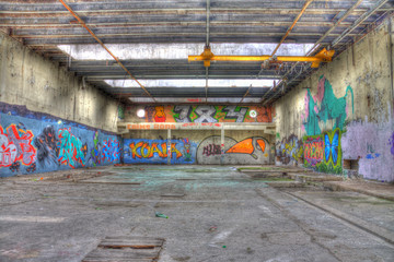 factory hall with yellow crane