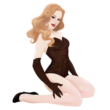 illustration of a beautiful girl in the style of pin-up