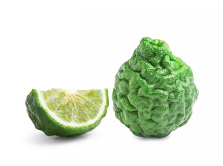 kaffir Lime or Bergamot fruit on white background