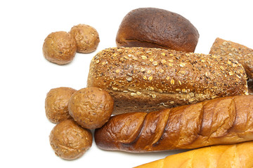 bakery products on white background close-up.