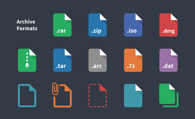 Set of Archive File Formats icons.