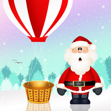 Santa Claus on a hot air balloon