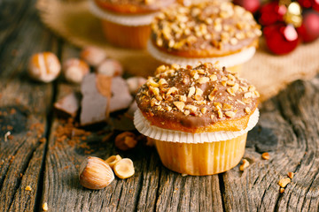 Homemade cupcakes with christmas decoration