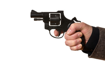 man shooting a handgun