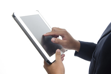 Close-up of female hands touching digital tablet