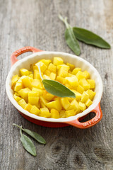 Baked pumpkin with fresh sage