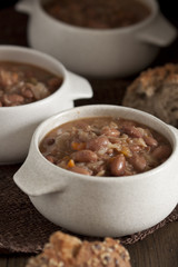 Fresh homemade beans soup with cabbage and carrots