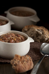 Fresh homemade beans soup with cabbage and carrots