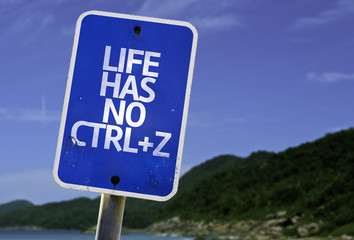 Life Has No CTRL+Z sign with a beach on background
