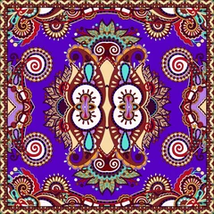Tuinposter Traditional ornamental floral paisley violet colour bandanna © Kara-Kotsya