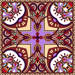 Fotobehang Traditional ornamental floral paisley violet colour bandanna © Kara-Kotsya