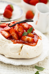 Pavlova dessert with strawberry