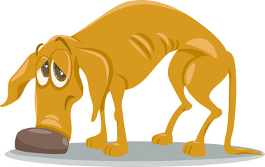 sad homeless dog cartoon illustration