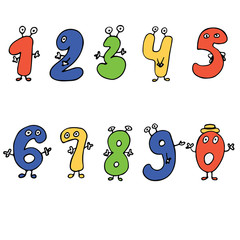 Fun colorful cartoon numbers with eyes, hands and feet