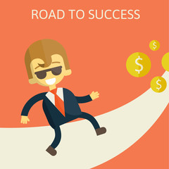 cheerful businesswoman walking along the road towards success.