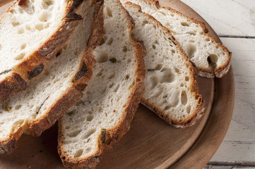 Fresh sliced bread close up.