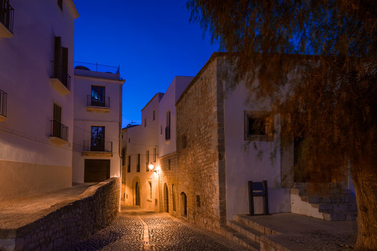 Ibiza Old Town Street At Night