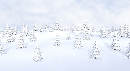 Winter Christmas forest, falling snowflakes