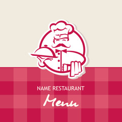 menu design with whiskered cook and plate