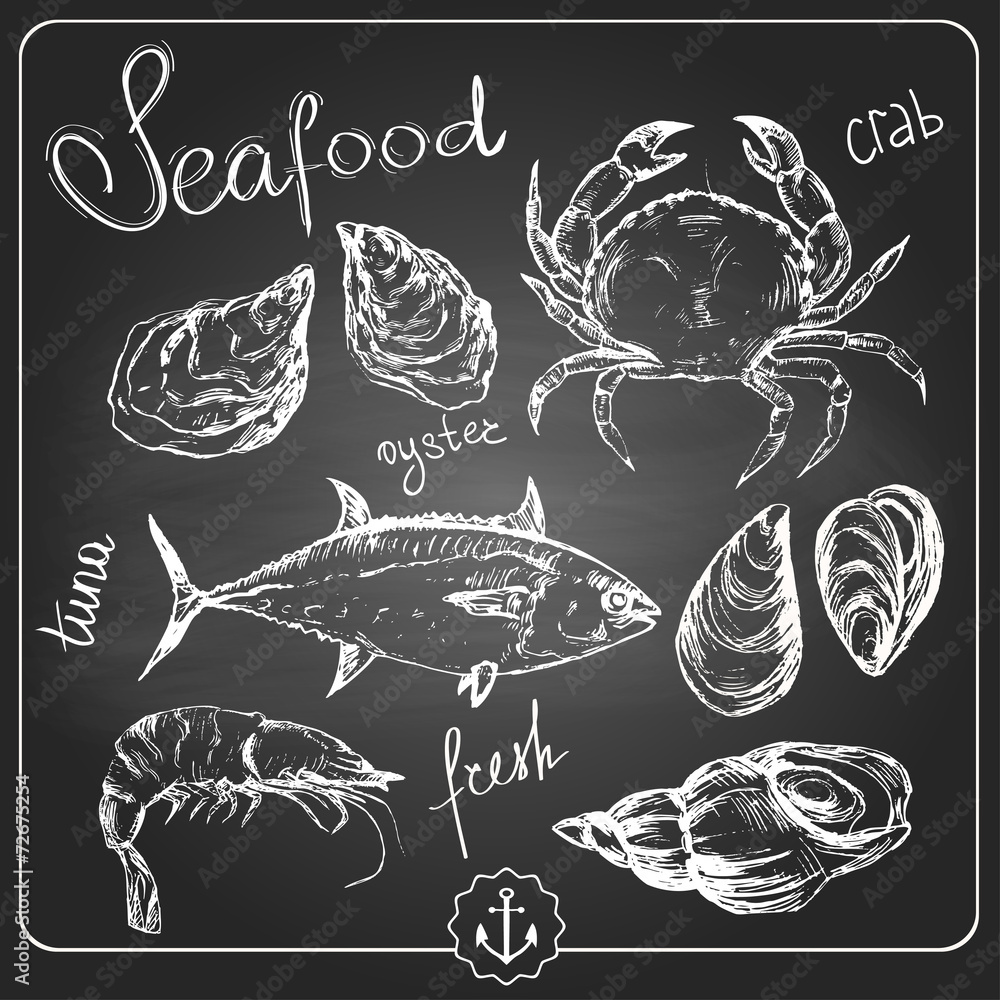 Wall mural Hand drawn seafood