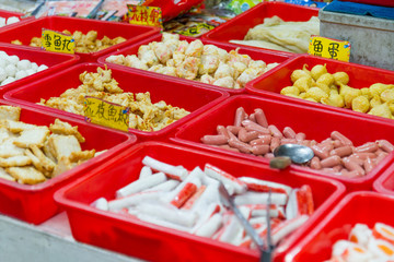 Street food at traditional market in Taiwan