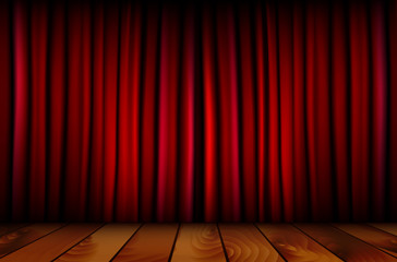 Red theater curtain and wooden floor
